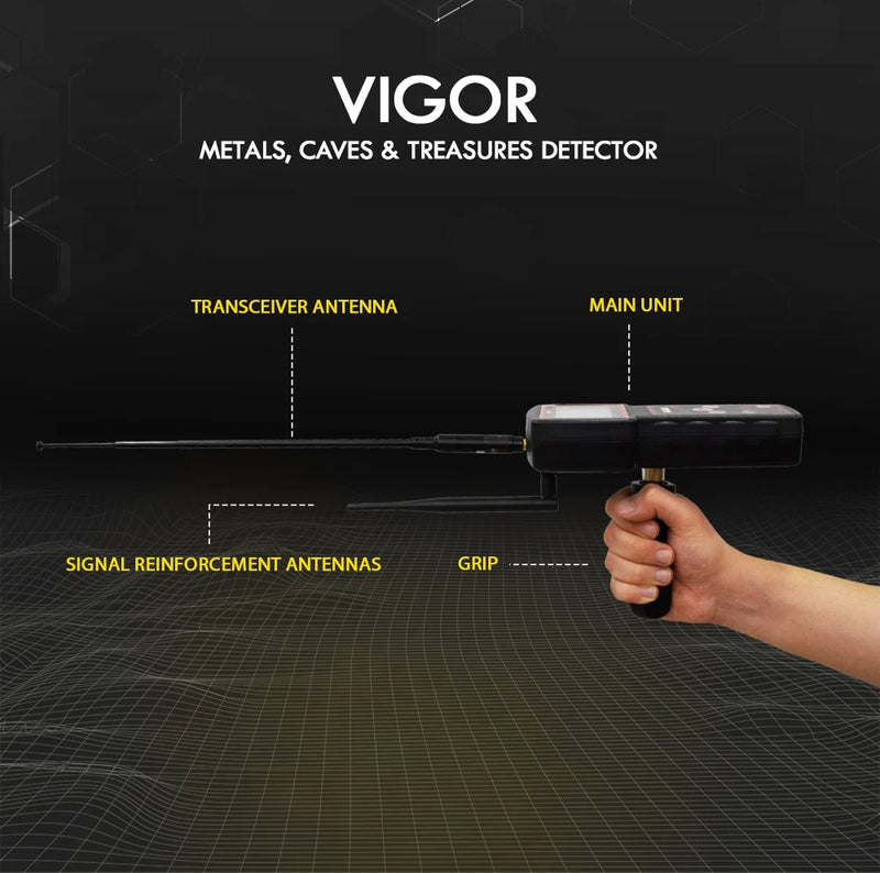 MWF Vigor Compact Gold and Treasure Detection Device with digital display and search coil for metal detecting.