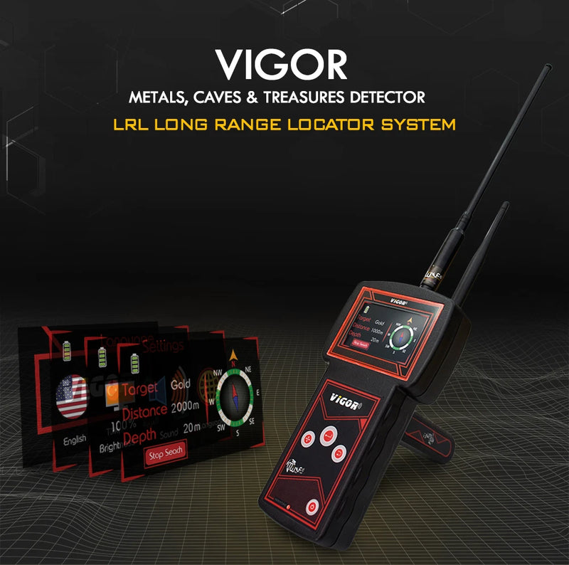 MWF Vigor Compact Gold and Treasure Detection Device with a sleek design, featuring gold accents and a digital display.