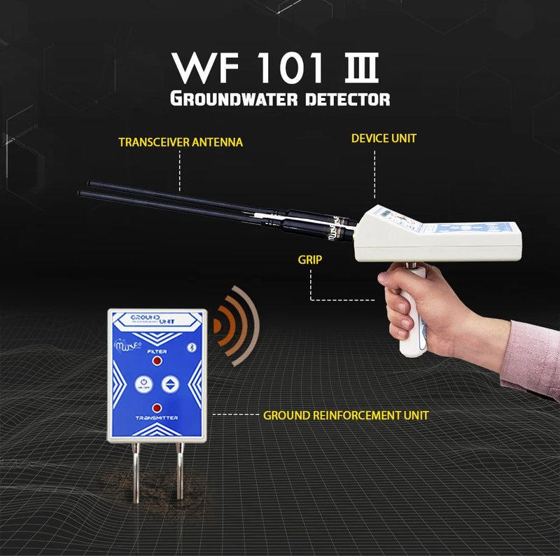 MWF WF 101 III advanced long-range locator system with digital display and control buttons for metal detection and treasure hunting.