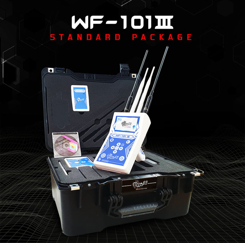 MWF WF 101 III advanced long-range locator system with digital display and control buttons for treasure hunting and mineral detection.