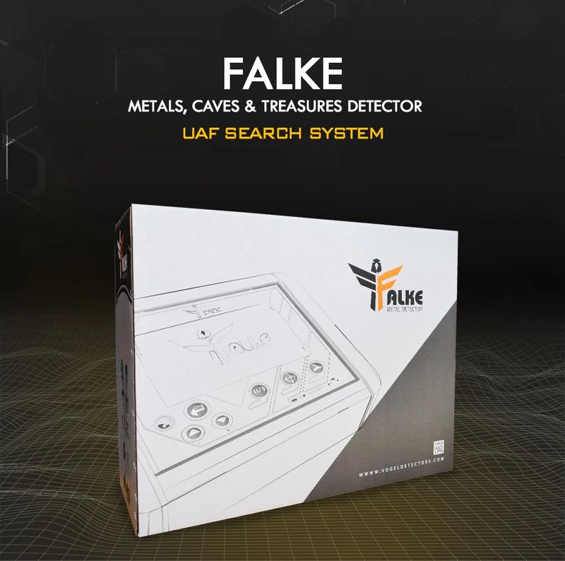 MWF Falke Advanced Metal Detector with digital display and search coil for detecting hidden treasures and metal objects.