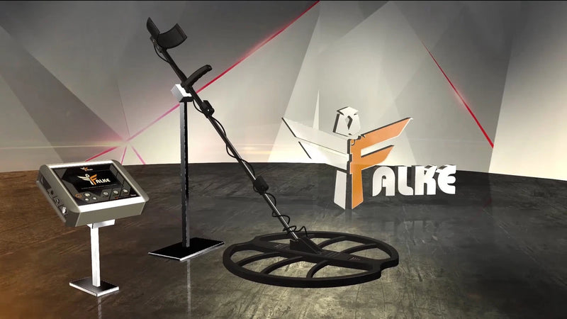 MWF Falke Advanced Metal Detector with control panel and search coil for detecting hidden treasures and metal objects.