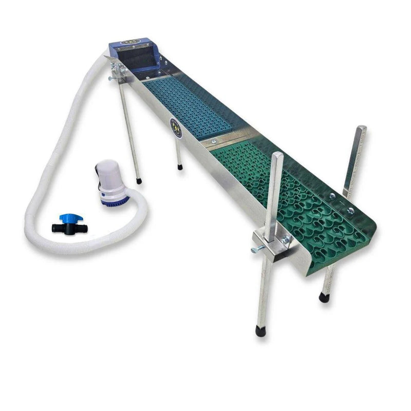 Prospector Dream 6x42 Power Sluice Box Micro/Combo Kit with Dream Mat for gold mining, with legs and pump attached.
