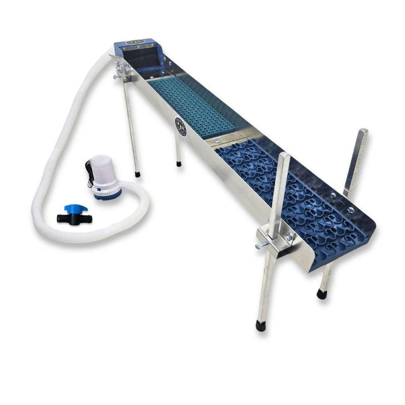 Prospector Dream 6x42 Power Sluice Box Micro Kit with Dream Mat for gold prospecting, featuring legs, pump, and valve.