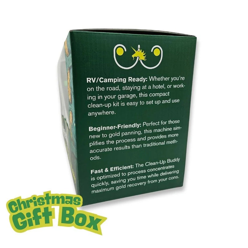 Prospector Dream Gold Clean Up Buddy Dream Mat sluice box for gold prospecting, showing blue mat with gold particles and equipment.