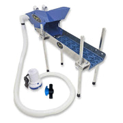 Prospector Dream 6x24 highbanker sluice box with Dream Mat, gold mining equipment, assembled with legs and pump for gold prospecting.