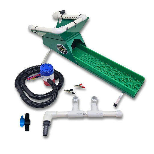 Prospector Dream 4x16 Micro Banker Kit with pump and Dream Mat for gold prospecting, featuring green frame and compact design.