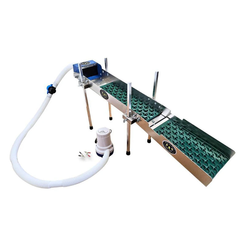 Prospector Dream 6x24 transformer sluice box with Dream Mat for gold mining, shown unfolded with gold prospecting equipment.