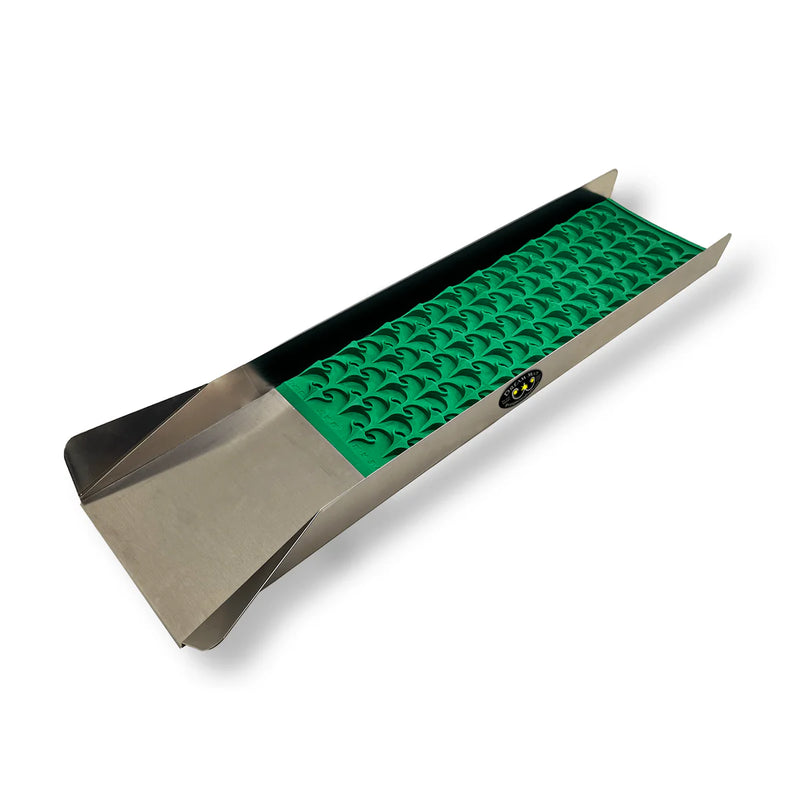 Prospector Dream 10x47 sluice box with Dream Mat for gold prospecting, shown with gold recovery components and mineral riffles.