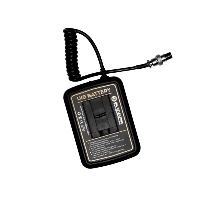 UIG GB-250 battery in black with label, designed for portable electronic devices, featuring compact, rectangular shape.