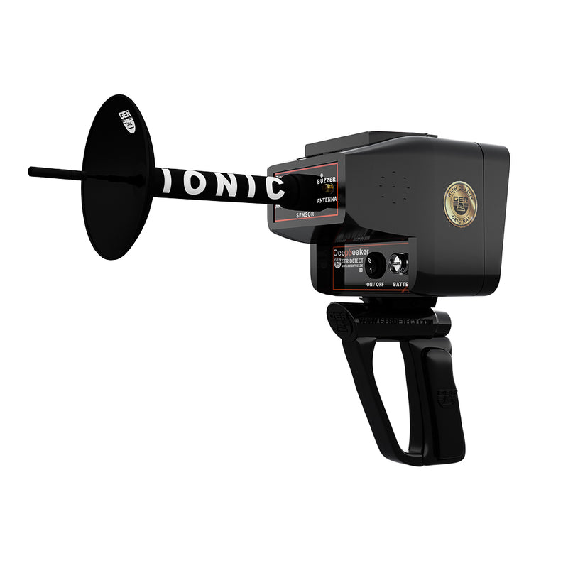 UIG Deep Seeker device for detecting gold, metals, and treasures, with a handheld metal detector and control panel.