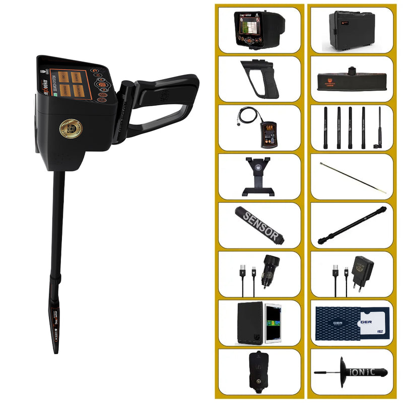 UIG Deep Seeker device for detecting gold, metals, and treasures, shown with its control panel and search coil.