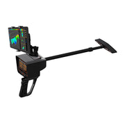UIG Deep Seeker device for detecting gold, metals, and treasures, shown with control panel and search coil in use.