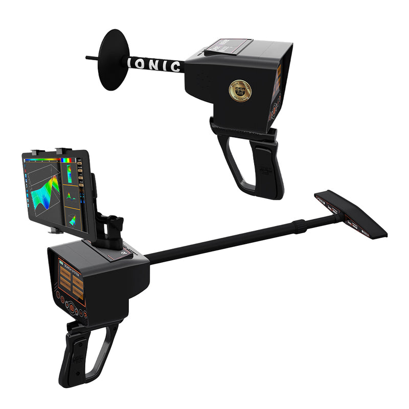 UIG Deep Seeker device for detecting gold, metals, and treasures, shown with control panel and detection coil.