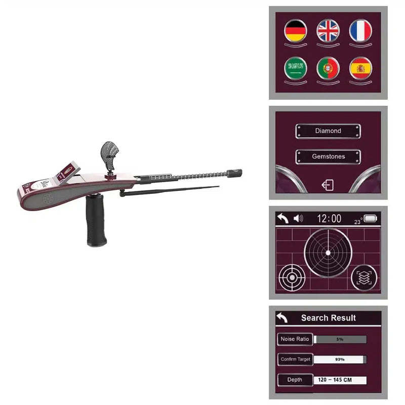 UIG Diamond Hunter smart device detecting gemstones and diamonds with digital display and sensor technology.