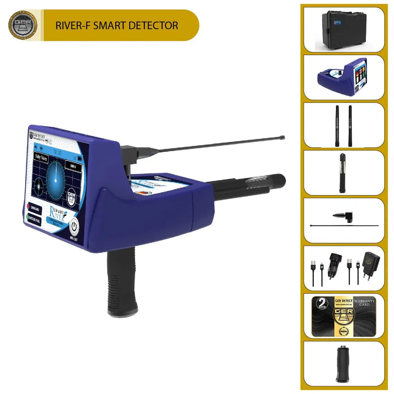 UIG River-F Smart Device long-range water finder showing device with display screen and water detection sensors.
