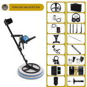 UIG Titan GER 1000 metal detector for detecting precious metals and buried treasures, showing the device with control panel and coil