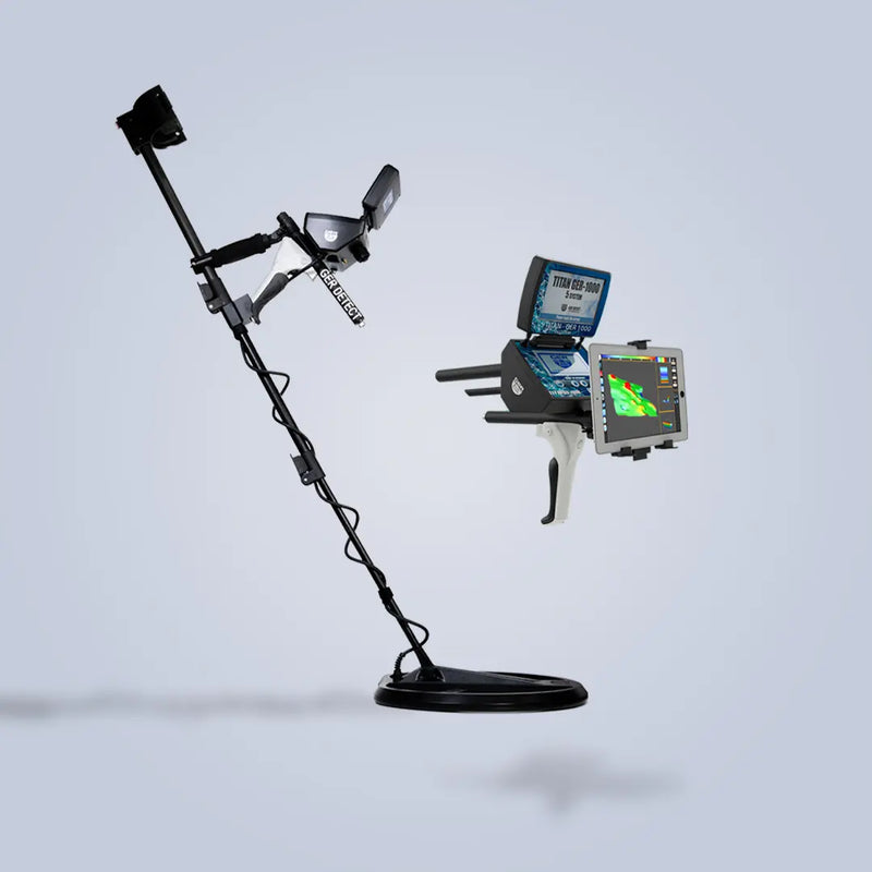UIG Titan GER 1000 metal detector for precious metals and buried treasures, with handheld control and search coil.