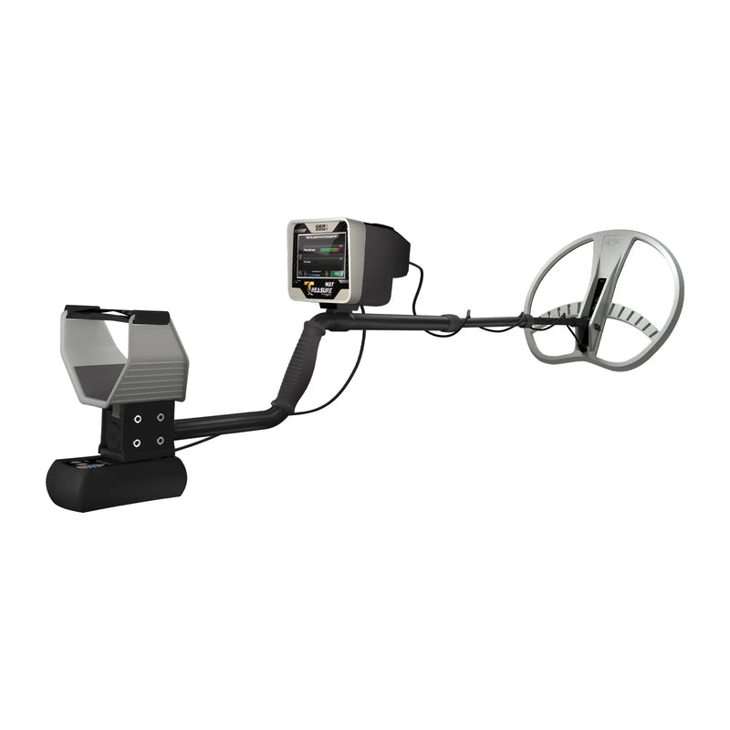 UIG Treasure Way Detector, handheld metal detector device with control panel and search coil for treasure hunting.