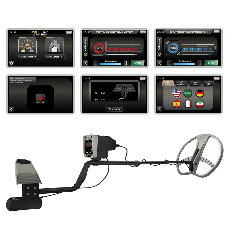 UIG Treasure Way Detector handheld metal detector with control panel and adjustable sensitivity for treasure hunting.