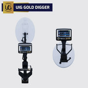 UIG Gold Digger device for detecting gold and precious metals, shown in a close-up image of the handheld detector.