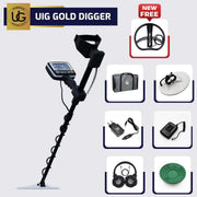 UIG Gold Digger device for detecting gold and precious metals, shown in a close-up with metallic components.