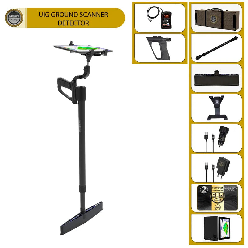UIG ground scanner device detects precious metals and underground cavities with handheld metal detector and cavity detection features.