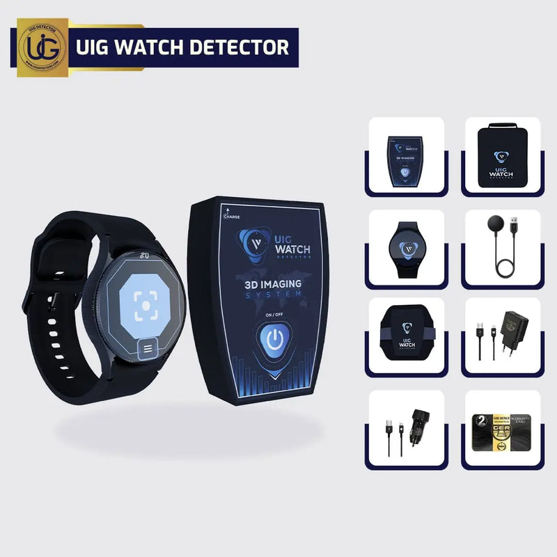 UIG watch detector 3D imaging system showing a sleek device with a digital display and scanning interface for security detection.