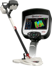 Vertex Quantum Lite 3D scanner and gold detector showing device with digital display and scanning sensors in use.