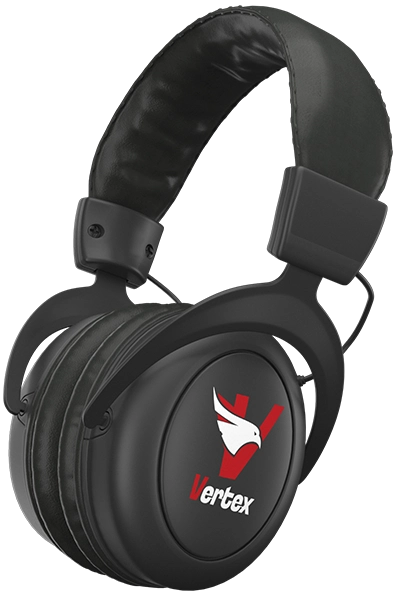 Vertex Quantum VX900 Gold metal detector with gold-colored control box and search coil, designed for detecting precious metals.