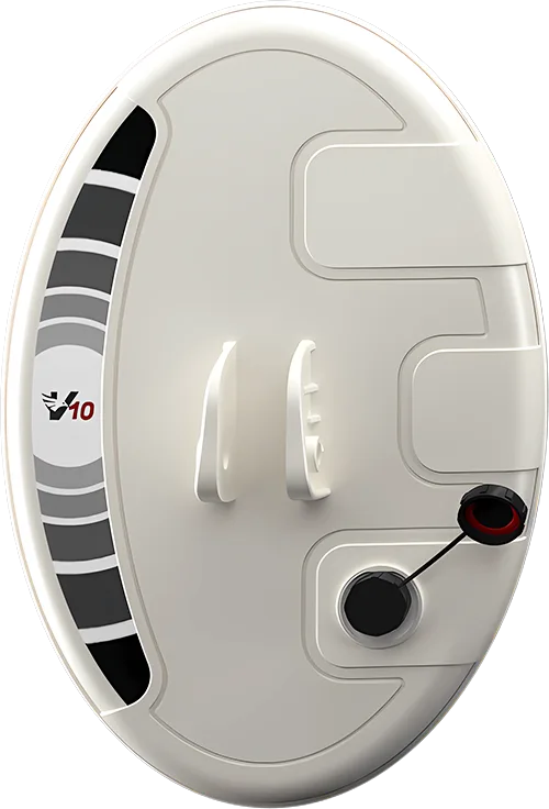 Vertex Quantum VX900 Gold metal detector with gold-plated coil and control panel for treasure hunting and metal detection.