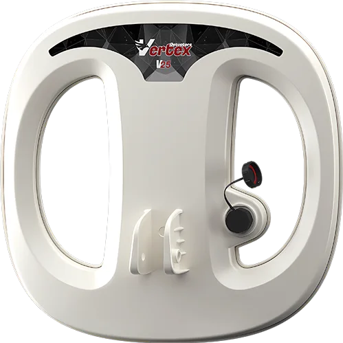 Vertex Quantum VX900 Gold metal detector with gold and black design, featuring control panel and search coil for gold hunting.