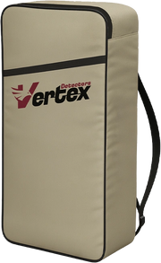 Vertex VITRAN VX10 gold nugget metal detector in black and gold with control panel and search coil for gold prospecting.