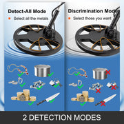 Vevor waterproof metal detector with LCD display, high accuracy disc for underwater and underground metal detection, suitable for adults and children.