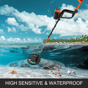 Vevor waterproof disc metal detector with LCD display, suitable for underwater and underground treasure hunting, for adults and children.