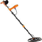 Vevor waterproof metal detector with 12-inch coil, LCD display, adjustable settings, and rechargeable battery for gold and treasure hunting.