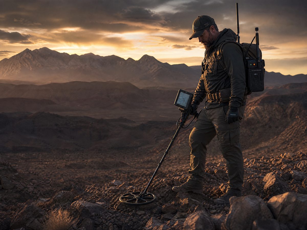 Detectorist scanning a field with a professional metal detector